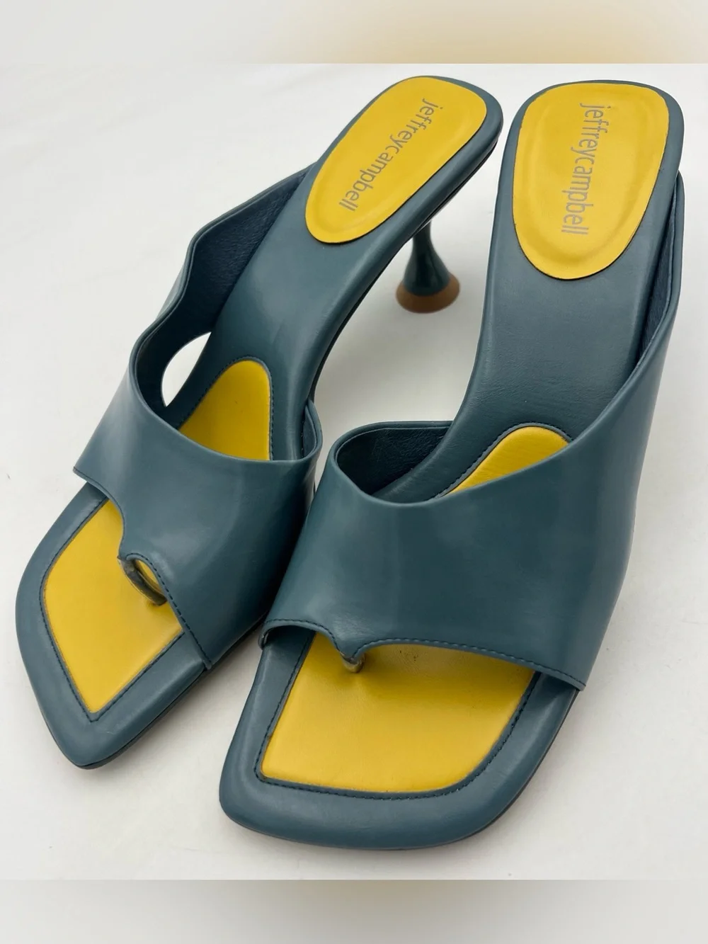 Jeffrey Campbell Dusty Blue/Yellow Slide Sandal/Mule Square Toe Women’s Size 8.5